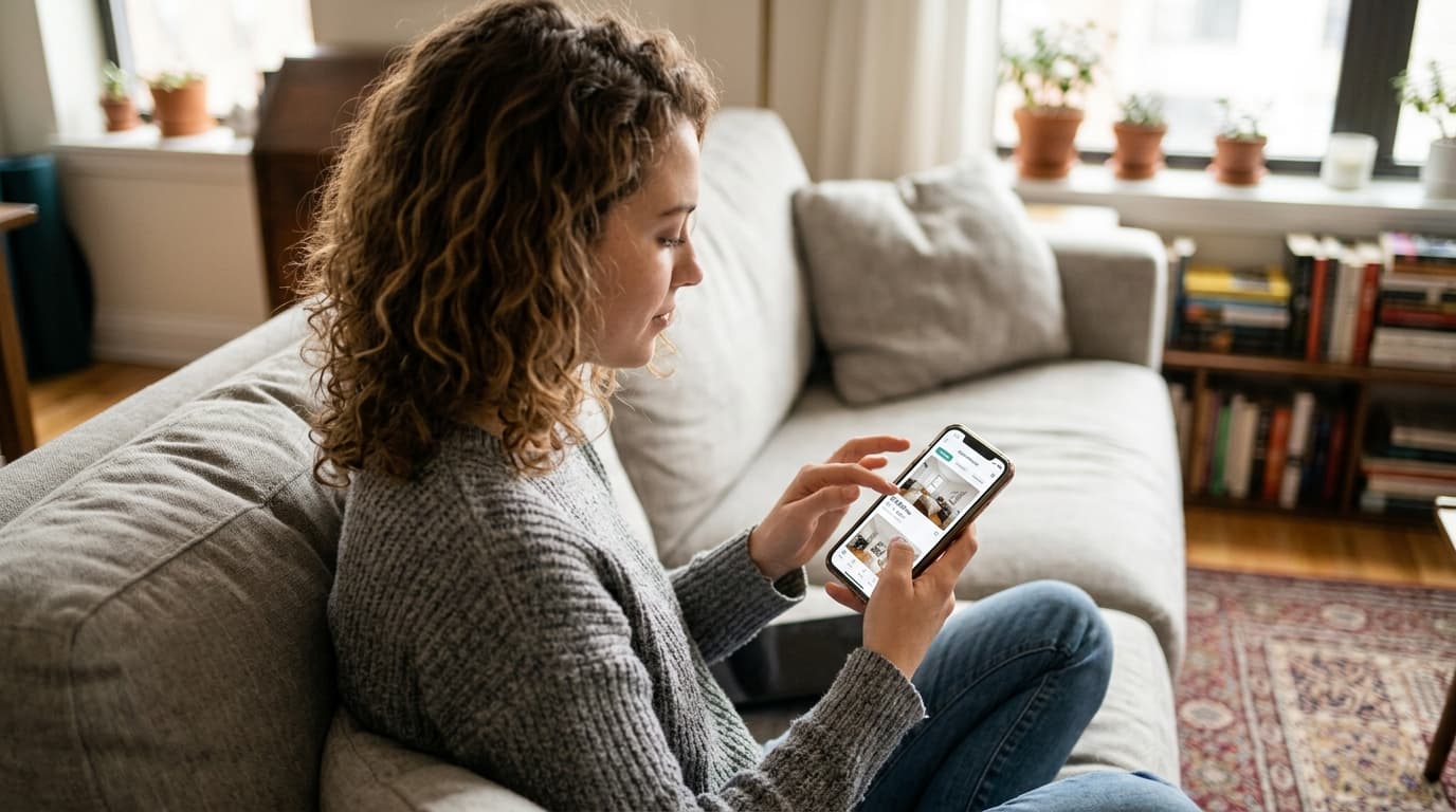 Person browsing listings
